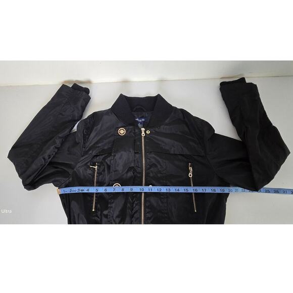 Anna Cai Black Jacket Rain Windbreaker Rib Knit Collar Cuffs MSRP $64 Women's M - Picture 6 of 7